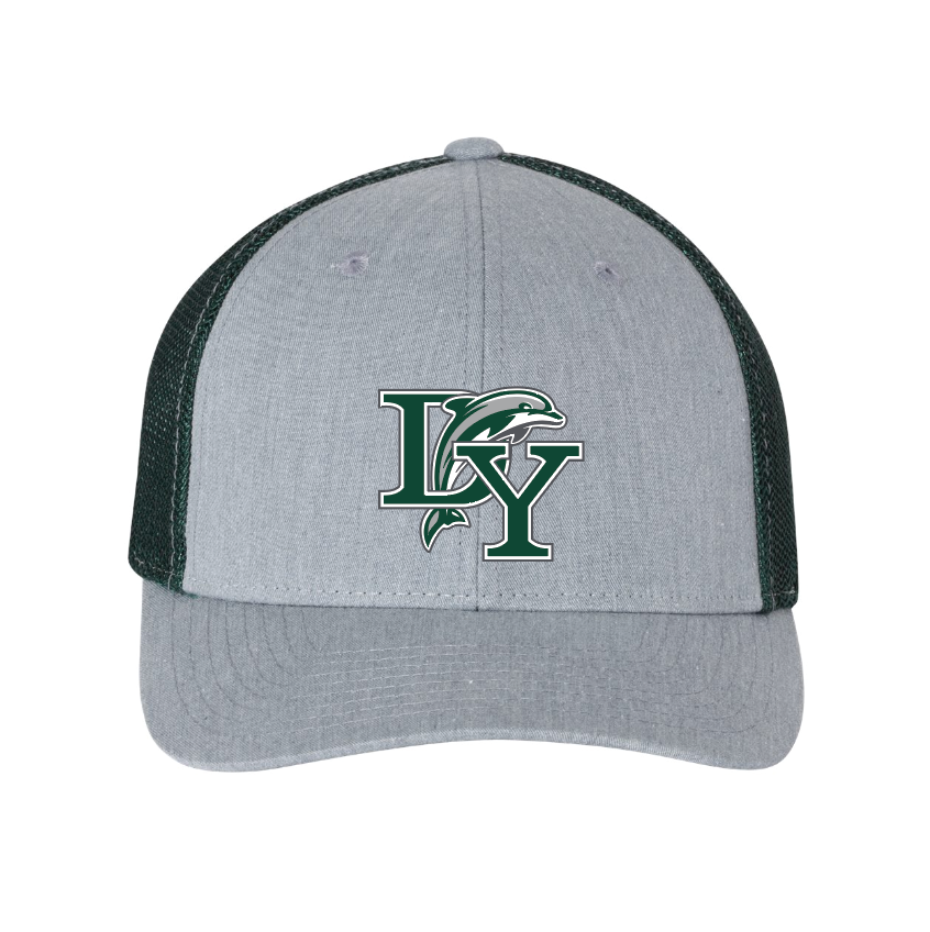 DY Logo - Fitted Trucker with R-Flex Cap - Heather Grey / Dark Green